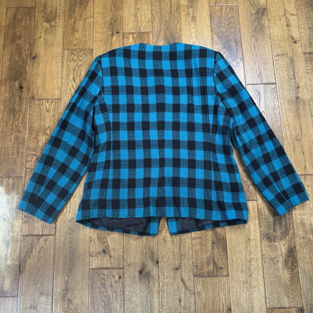 VTG Joan Leslie 2 pc Blazer & Sweater Set Teal Black Plaid Jacket Plus Size 18 - Picture 8 of 12